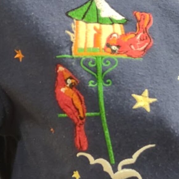 SHENANIGANS VINTAGE BLUE BUTTONED SWEATSHIRT CARDIGAN EMBROIDERY CARDINALS SMALL - Picture 4 of 11